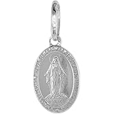15mm Very Tiny Sterling Silver Miraculous Medal Necklace Oval Virgin Mary Italy 1/2 inch