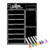 Magnetic Refrigerator Chalkboard ,Weekly Menu, Meal Planner, Grocery Shopping List, Dry Erase Board, For Kitchen Fridge with 8 color Magnetic Markers (16inchx12inch, Vertical FLAT PACK)