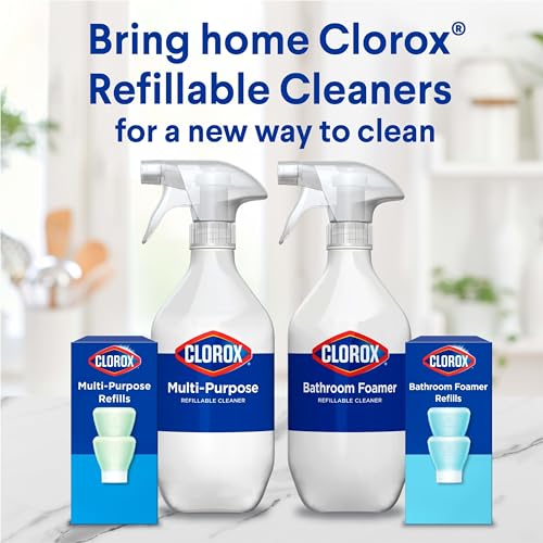 CLOROX BATHROOM FOAMER REFILLABLE CLEANER, HOUSEHOLD ESSENTIALS, 1 BOTTLE AND 1 REFILL, FRESH SCENT, 1.13 FL OZ