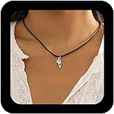 Andelaisi Boho Leather Choker Black Leather Cord Necklace Gothic Suede Necklace Silver Conch Collar Short Collarbone Chain for Women
