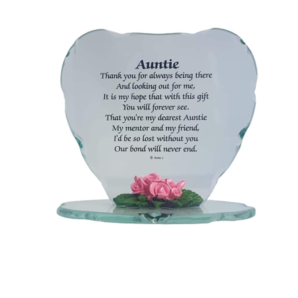 OnlineStreet Special Auntie Lovely Glass Heart Shaped Plaque Gift with Beautiful Verse Keepsake Gift | Makes a Really Thoughtful Gift for Any Occasion, Birthday, Mothers Day, Wedding, Christmas Etc,