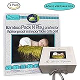 GREEN COMFY BABY Pack and Play Protector 2/pack ORGANIC BAMBOO All-IN-ONE sheet/protector by WATERPROOF 3 layers mini-crib fitted sheet playpen pad cover +6