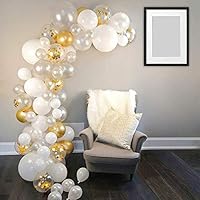 Balloon Arch & Garland Kit - 118 Pearl White, Chrome Gold Confetti & Silver Latex Balloons | Glue Dots | Decorating Strip | 2Pcs Tying Tool | 16Ft Ribbon | Wedding,Baby Shower,Graduation Decorations