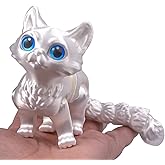 WUQIREN 3D Printed Cat,3D Printed Animals Fidget Toys Decor for Stress Relief,Desktop Decoration,Easter Basket Stuffers,Gift for Kids (White)