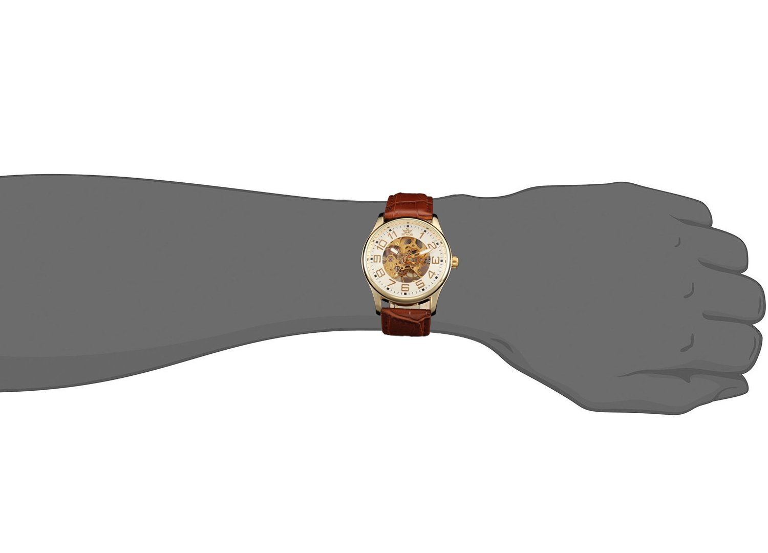 Sewor Mens Skeleton Transparent Mechanical Watch Brown Leather Skeleton Movement (Gold White)