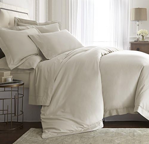 Q-Diamente Darcy Duvet Cover Tencel / Cotton Hemstitch Design | Color: Ivory | Size: King/Cal-King