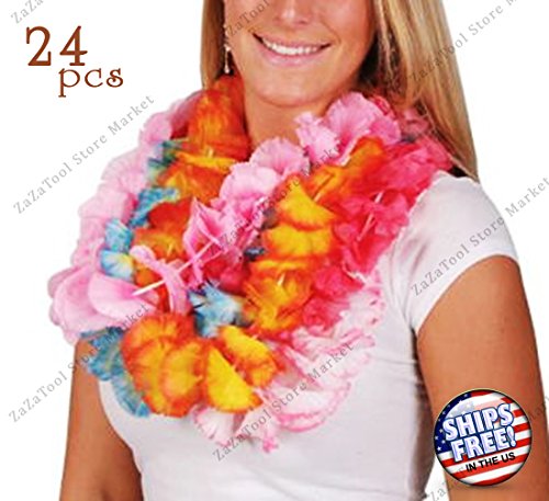 ZaZaTool - LOT OF 24 HAWAIIAN CARNATION FLOWER TWO TONE LEIS LUAU BEACH PARTY CARNIVALS