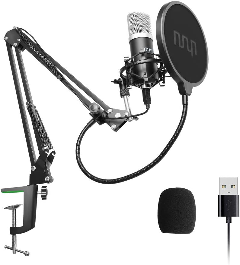 USB Podcast Condenser Microphone 192kHZ/24bit, UHURU Professional PC Streaming Cardioid Microphone Kit with Boom Arm, Shock Mount, Pop Filter and Windscreen, for Broadcasting, Recording, YouTube: Home Audio & Theater