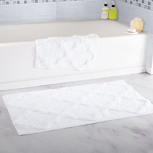 Super Absorbent 100% Egyptian Cotton 2-Piece Trellis Rectangle Bathroom Mat Set (White)