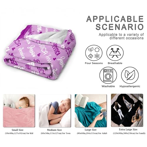 Personalized Blanket with Name, Custom Purple Blankets with Letter Words Soft Flannel Throw Blanket for Kids Adults Friends Families, Birthday Christmas Valentines Day Gift - 30X40 in for Pets