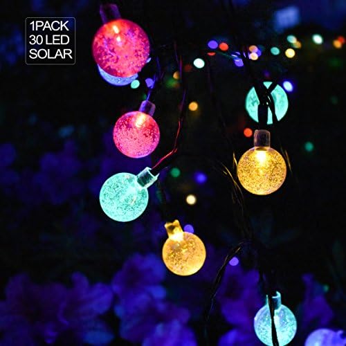 NIDENIONLED 30 Led Globe Solar String Lights Outdoor Indoor for Bedroom Patio Garden Wedding Christmas Tents Party Decor Multi-color 14 FT 1 Pack