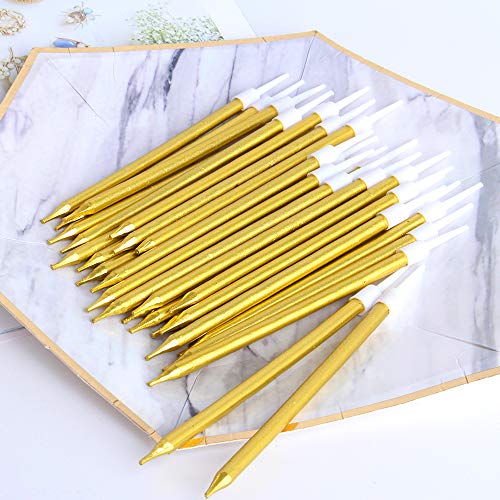 Hicdaw 60PCS Birthday Candles Birthday Party Long Thin Cake Candles Metallic Birthday Candles in Holders for Birthday Wedding Party Cake Decorations - Thumbnail 6