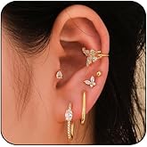 Chihayafuji 6 pairs Gold Earrings for Women, 14k Gold Plated Dangle Huggie Earrings for Women Trendy Dainty Gold Hoop Earring Stacks Hypoallergenic Pearl Chain Drop Cartilage Earring Fashion Womens Jewelry