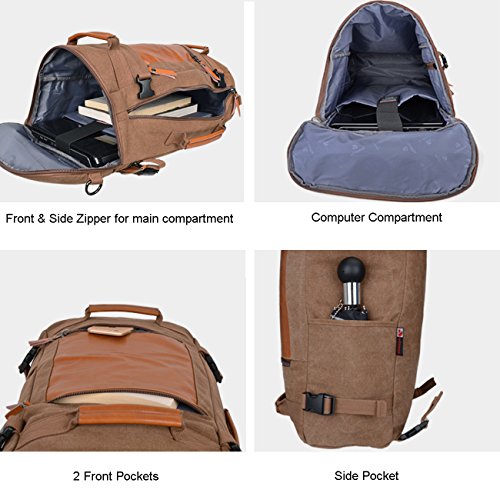 WITZMAN Men Vintage Canvas Rucksack Travel Duffel Backpack Retro Hiking Bag 2063 (22inch Brown) - Thumbnail 6