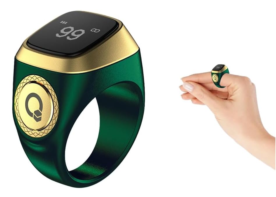 Anlising Smart Ring Counter, Smart Tasbih Zikr Ring, Muslim Islamic Prayer Smart Rings, Tasbih Counter Smart Ring, Tasbeeh Smart Counter, Digital Electronic Smart Tally Counter for Prayer (Green,20MM)