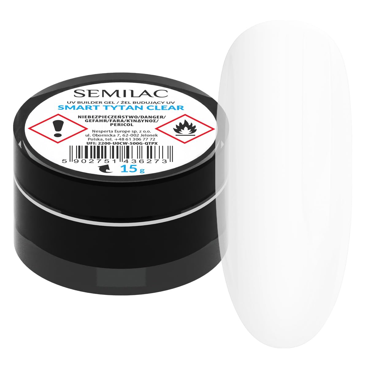 Semilac Smart Titan Clear Nail Builder For Hard Strong Nails & Extend Gel - Perfect For Nail Construction and Nail Art. Easy To Apply, Non Damaging - Repairs Broken & Damaged Nails 15g