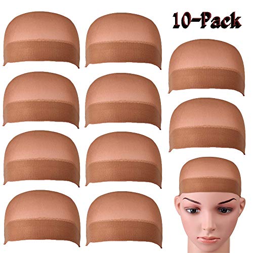 image for Borogo Wig Caps, 10-Pack Nylon Stocking Wig Caps - Unisex Natural Skin