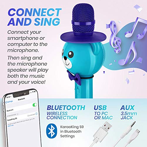 Wireless Karaoke Microphone for Kids – Bluetooth Mic Great for Solo Singing, KTV Parties, Magic Boys & Girls Christmas or Birthday Gifts – Portable Karaoke Machine for Kids Pop [Blue] by KaraoKing - Thumbnail 3