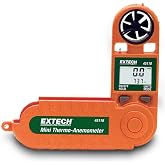 Extech 45118 Mini Waterproof Thermo-Anemometer, Air Velocity | 100-5500 ft/min, temp 0-122F, wind chill, 5/10/13s averaging, floats, 6ft drop, CR2032, 43in lanyard