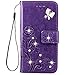 HAOTP Beauty Luxury 3D Fashion Handmade Bling Crystal Rhinestone Butterfly Floral Lucky Flowers PU Flip Stand Credit Card ID Holders Wallet Leather Case Cover for Samsung Galaxy Note 3 (Bling/Purple)