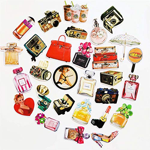 29PCS Girl Vintage Stickers Retro Fashionable Womenâ€˜s Perfume Bottle Suitcase Vintage Camera Waterproof Sticker Laptop Car Suitcase Computer Water Bottle Mobile Phone Stickers Decals (Vintage 1)