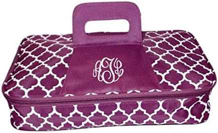 Single Dish Fashion Print Insulated Portable Casserole Warmer Carrier - Custom Personalization Available (Purple Quatrefoil - Monogram)