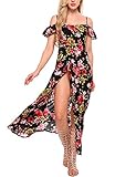 Beyove Women Floral Off Shoulder Strappy Backless High Split Beach Maxi Dress