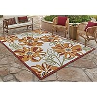 Gertmenian 21613 Indoor Outdoor Rugs Patio Area Carpet, 5.25x7 Standard, Leaf Orange Flower