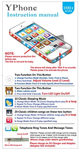 Durherm YPhone Toy Play Cell Phone USB Rechargeable