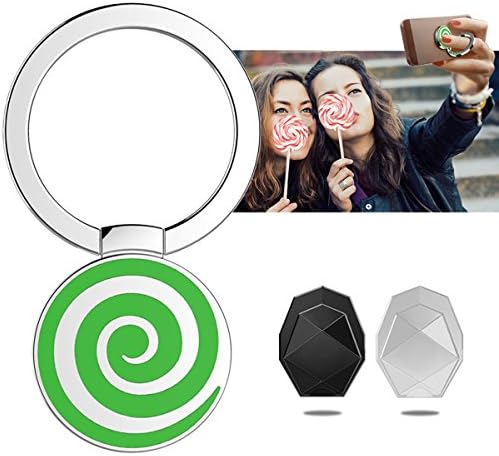 Phone Ring Holder & Stand - 2 Pieces Universal Finger Grip Stand Holder Ring - Car Mount Phone Ring Grip for iPhone / Samsung / Galaxy / iPad / Phone Case (Silver/Green Lollipop)