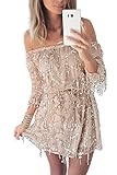 Simplee Apparel Women's Off Shoulder Slash Neck Tassel Sequin Party Mini Dress Gold