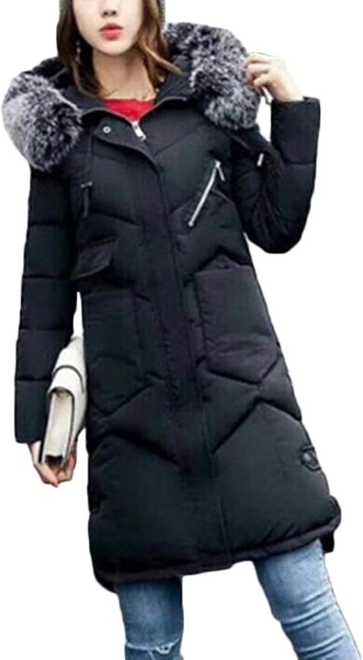 Women's Wind and Waterproof Parka Long Sleeve Quilted Jacket Big Fur