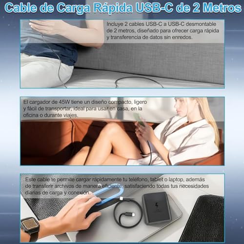 Eynshoo Paquete de 2 Cargador Tipo C 45W de Carga Rápida con 2 Cables de 2M, Cubo de Pared Compatible con Galaxy S26 Ultra/S25/S24/S23, Serie A55/A54/A35/A15, Note 20 y Tab S10/S9