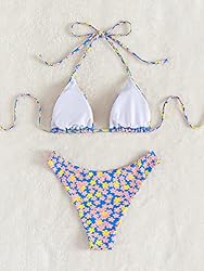 SOLY HUX Women's Floral Print Halter Triangle Tie