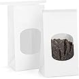 BagDream Small Bakery Bags with Window 100Pcs 3.54x2.36x6.7 Inches Tin Tie Tab Lock Kraft White Window Paper Bags for Coffee Bean, Cookies, Treat, Snack