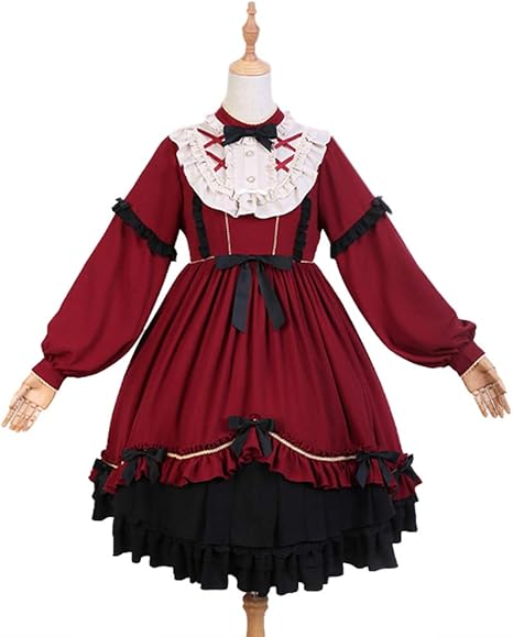 Amazon Fanimila ロリータワンピース 長袖 ロリータ服 Op 女装服 かわいい プリンセス ドレス コスプレ 服メイド ゴスロリ ワンピース ゴシック Claret S コスプレ 仮装 通販