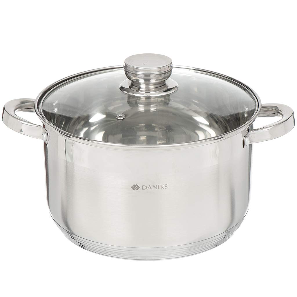 Photo 1 of Daniks Standard Stainless Steel Stock Pot with Glass Lid – Induction 4 Quart, Dishwasher Safe, Measuring Scale, For Soup, Pasta, Stew, Silver