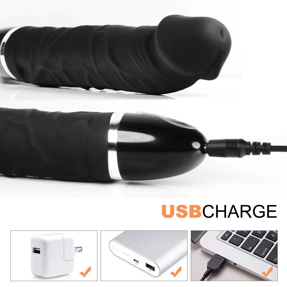 Vibratoren für Sie Klitoris und G-Punkt mit Stoßfunktion, Ultra Weich Silikon Vibratoren für Sie Leise und Stark, Massagestab für Frauen Sex Wasserdicht, USB Wiederaufladbar, Schwarz