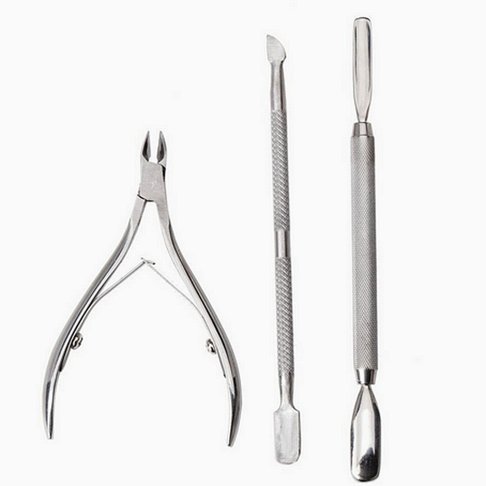 3 Stainless Steel Nail Cuticle Spoon Pusher Remover Cutter Nipper Clipper, Cuticle Nipper, Cuticle Cutter and Remover with Cuticle Pusher for Dead Skin - Durable Manicure Tools and Cuticle Clippers