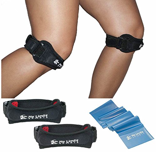 Patella Knee Straps w/ Bonus Resistance Band by No Limits Sports - Knee Support for Patella Tendon - Pain Relief from Patellar Tendonitis, Runners Knee, & Jumpers Knee (2 Knee Straps)