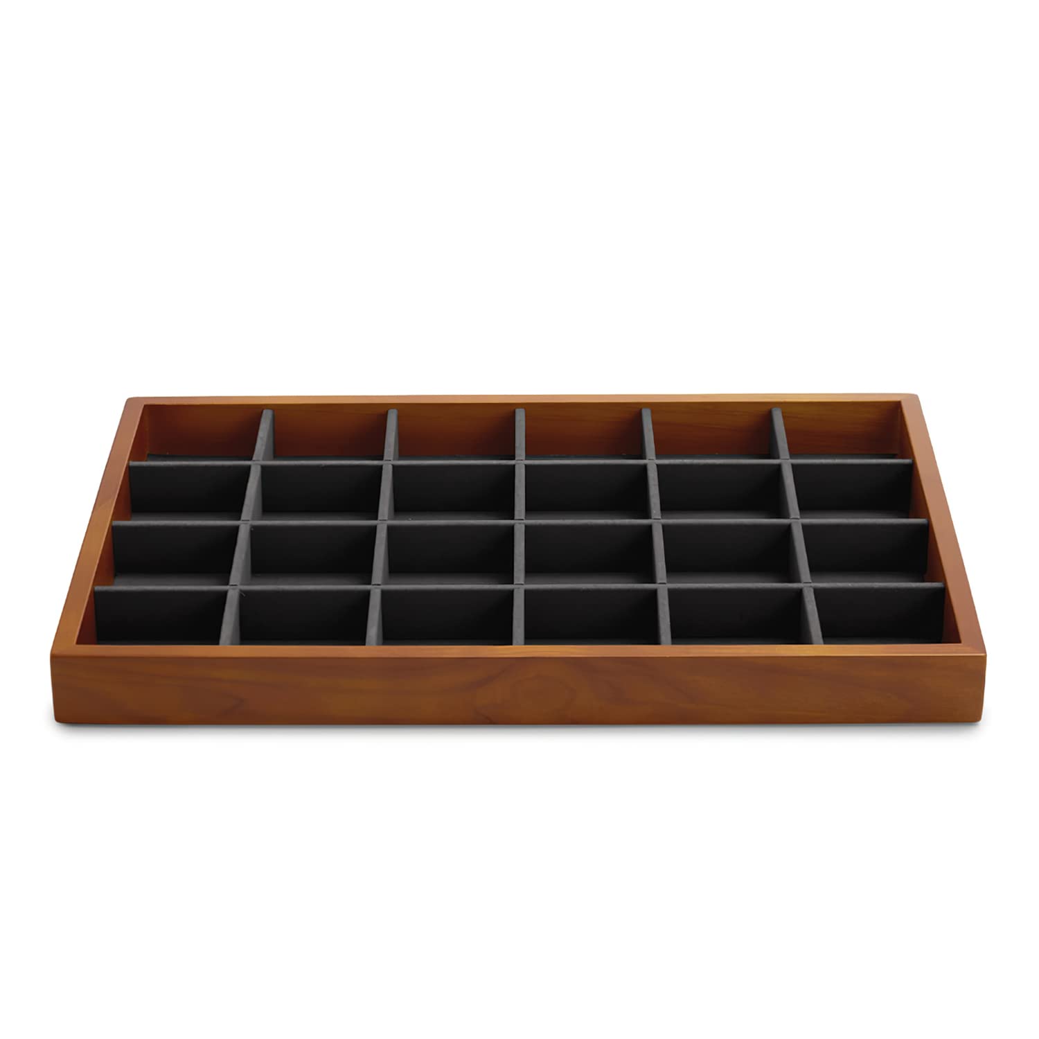 Oirlv Wooden Jewellery Tray with 24 Compartments Dark Grey Microfiber Lining Stackable Jewellery Storage Tray for Earrings, Rings, Watches โ image 1
