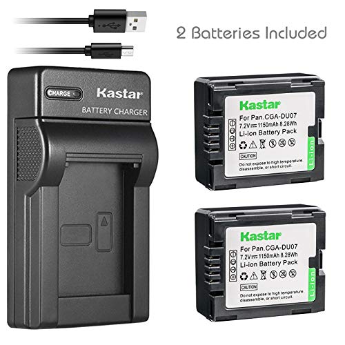 Kastar Battery (X2) & Slim USB Charger for Panasonic CGA-DU07 and NV-GS40 GS44 GS47 GS50 GS55 GS58 PV-GS150 GS200 GS300 GS320 GS400 GS500 SDR-H250 H280 VDR-D258 D300 D308 D310 D400 M74 M75 M95 M250