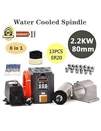 mysweety CNC Eje Motor Kits, 2,2 kW Water Cooled Spindle Motor 2,2 kW Inversor + 80 mm abrazadera de montaje + 13pcs ER20 Collet + 5 m Pipa de agua + bomba de agua para CNC Router