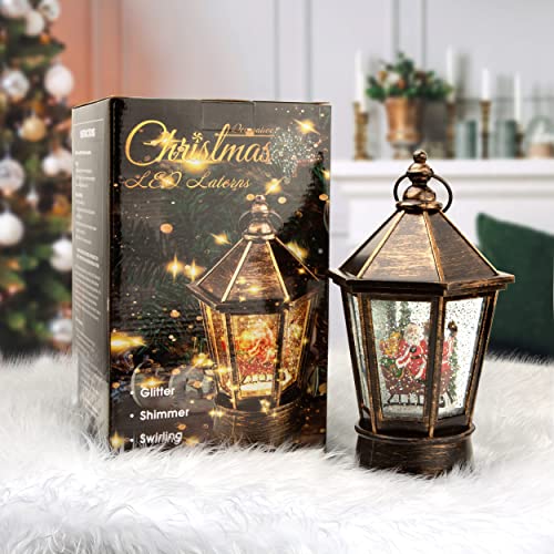 [Upgraded 2022] Christmas Snow Globe Lantern with Snowman, Battery Operated Lighted with Swirling Water Glittering Globe, Xmas Home Decor Tabletop Lanterns for Christmas Decoration and Gift