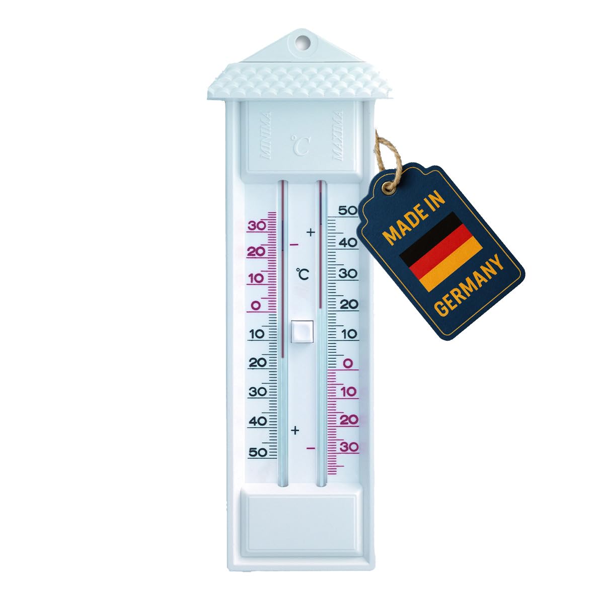 TFA Dostmann Maxima-Minima Analog Thermometer 10.3014.02 Highs and Lows Weatherproof White L 80 x W 32 x H 232 mm