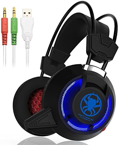 Stylish Stereo Gaming Headset with Microphone Wired USB Gaming Over Ear Headphone with Bass and LED Lighting for PC Computer (Black)
