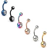 Ruifan 14G Birthstone Crystal Ball Belly Button Rings Navel Barbell Body Jewelry Piercing