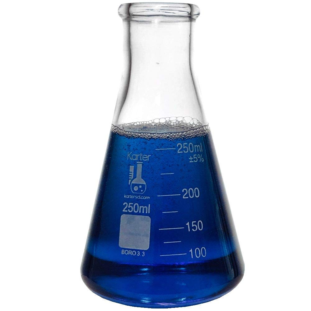 Karter Scientific Glass Flask 5 Piece Set, Narrow Mouth Erlenmeyer, Borosilicate 3.3 Glass - 50ml, 150ml, 250ml, 500ml, 1L, 213B2: Industrial & Scientific