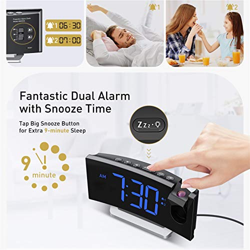 Projection Alarm Clock, Bedroom Clock Radio with USB Charger, 0100