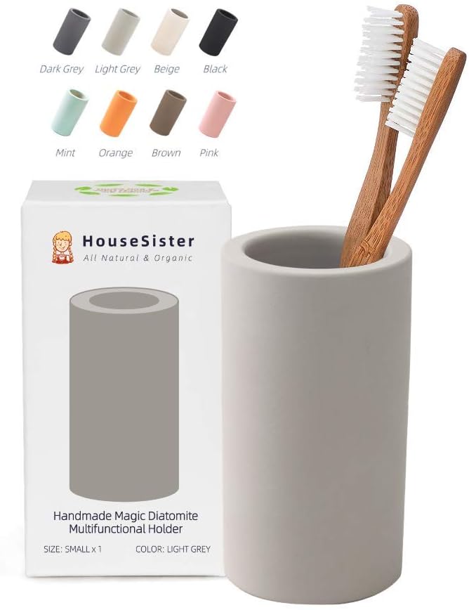 HouseSister Organic Diatomite Toothbrush Toothpaste Makeup Brushes Razors Holder Grey Bathroom Countertop Organizer Stand Cup Organizer (Light Grey)